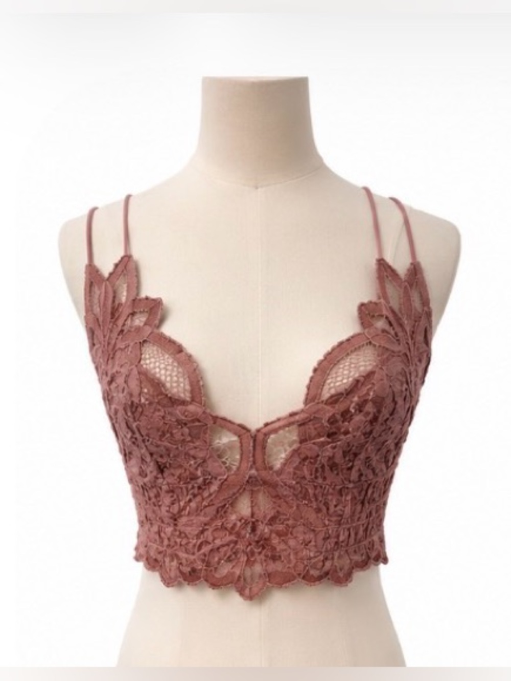 Free People FP1 Dusty Rose Lace Bralette Large Boho Festival Crochet Cami